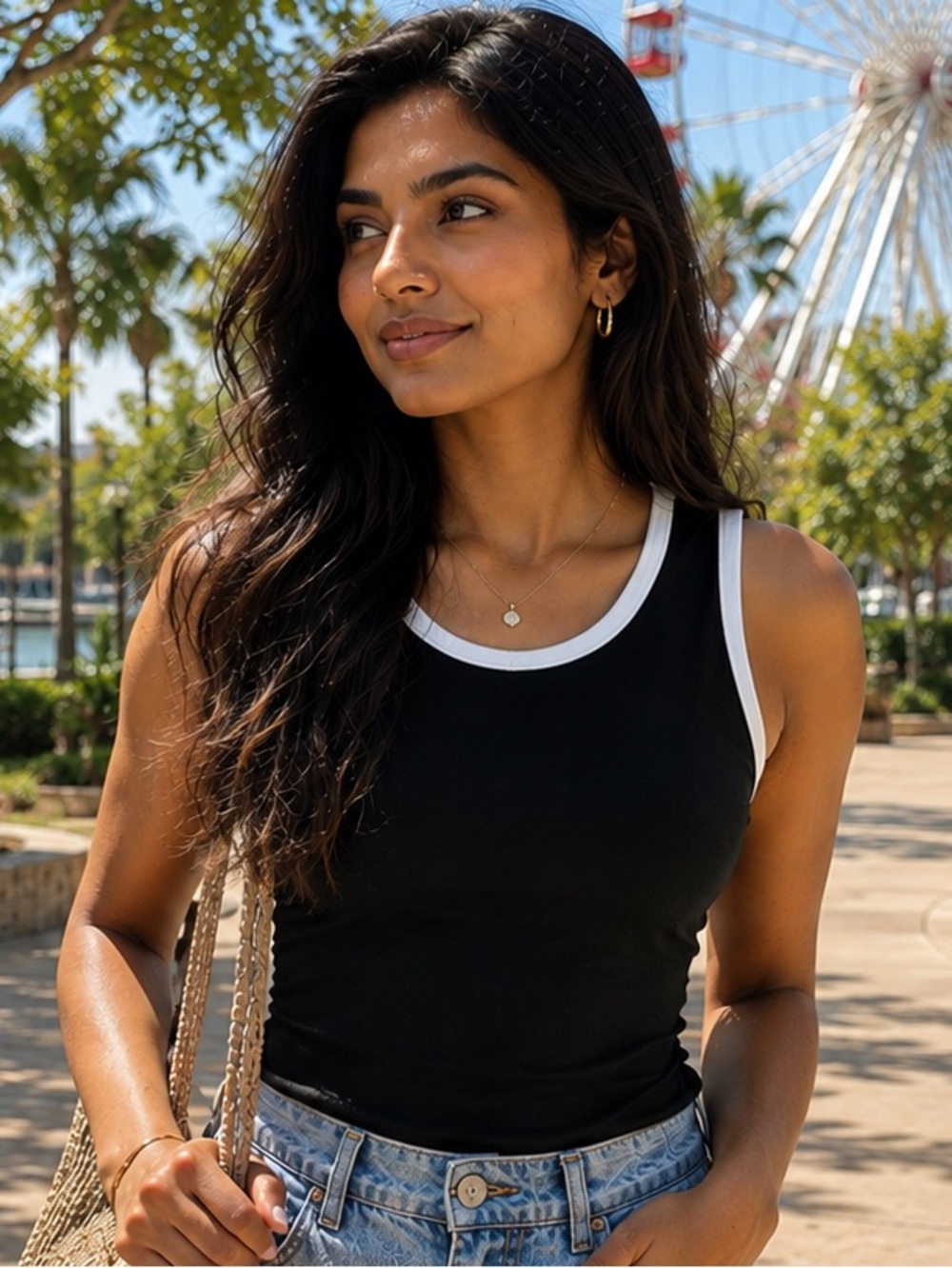 Adrienne Vittadini Black and White Tank